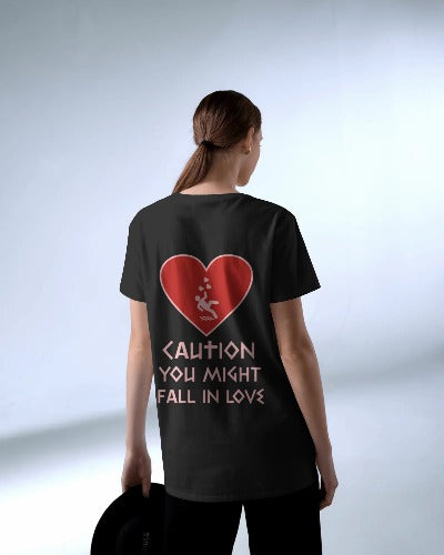 Caution: Love Ahead Black Oversized Tshirt